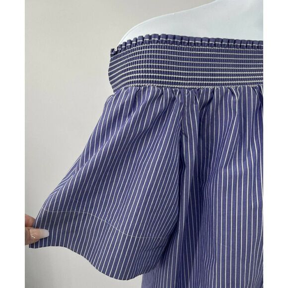 J.Crew Womens Off-The-Shoulder Top Shirt size 4 Blue White Pinstriped Shirring - Picture 9 of 11